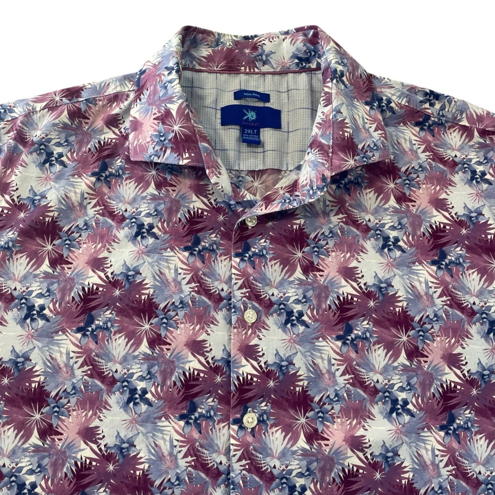 Egara Mens 2XLT Purple Floral Non-Iron Button Up Shirt Athletic Fit LS Stretch